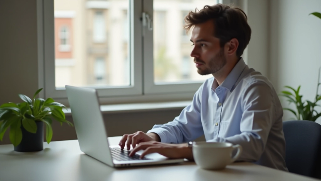 Freelancer travaillant sur son ordinateur portable dans un espace de travail moderne