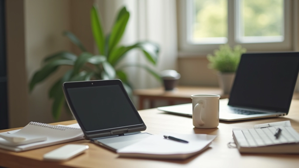 Espace de travail moderne avec ordinateur portable et documents