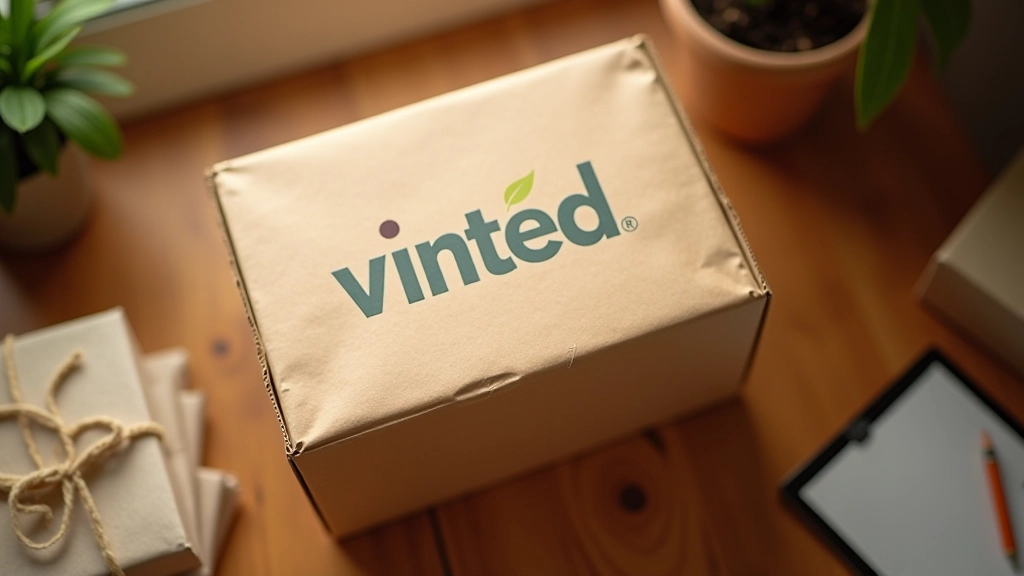 Colis emballé avec logo Vinted, préparation pour l'expédition