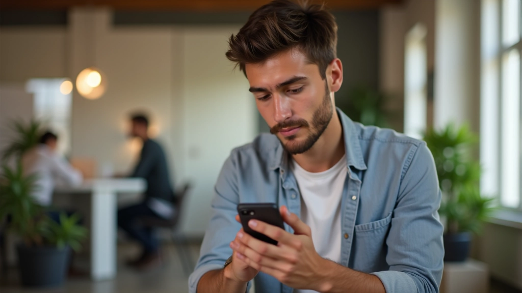Personne envoyant un message sur smartphone avec notification de réponse d'acheteur potentiel