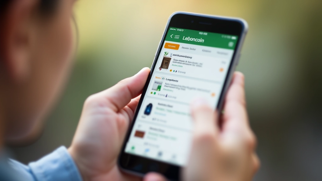 Écran de téléphone affichant l'application Leboncoin avec annonces de vente